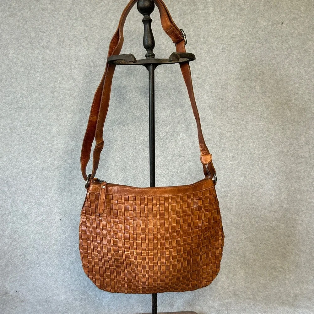 Vilenca‎ Holland Woven Leather Bag Brown Handmade Hobo Purse Handbag convertible
